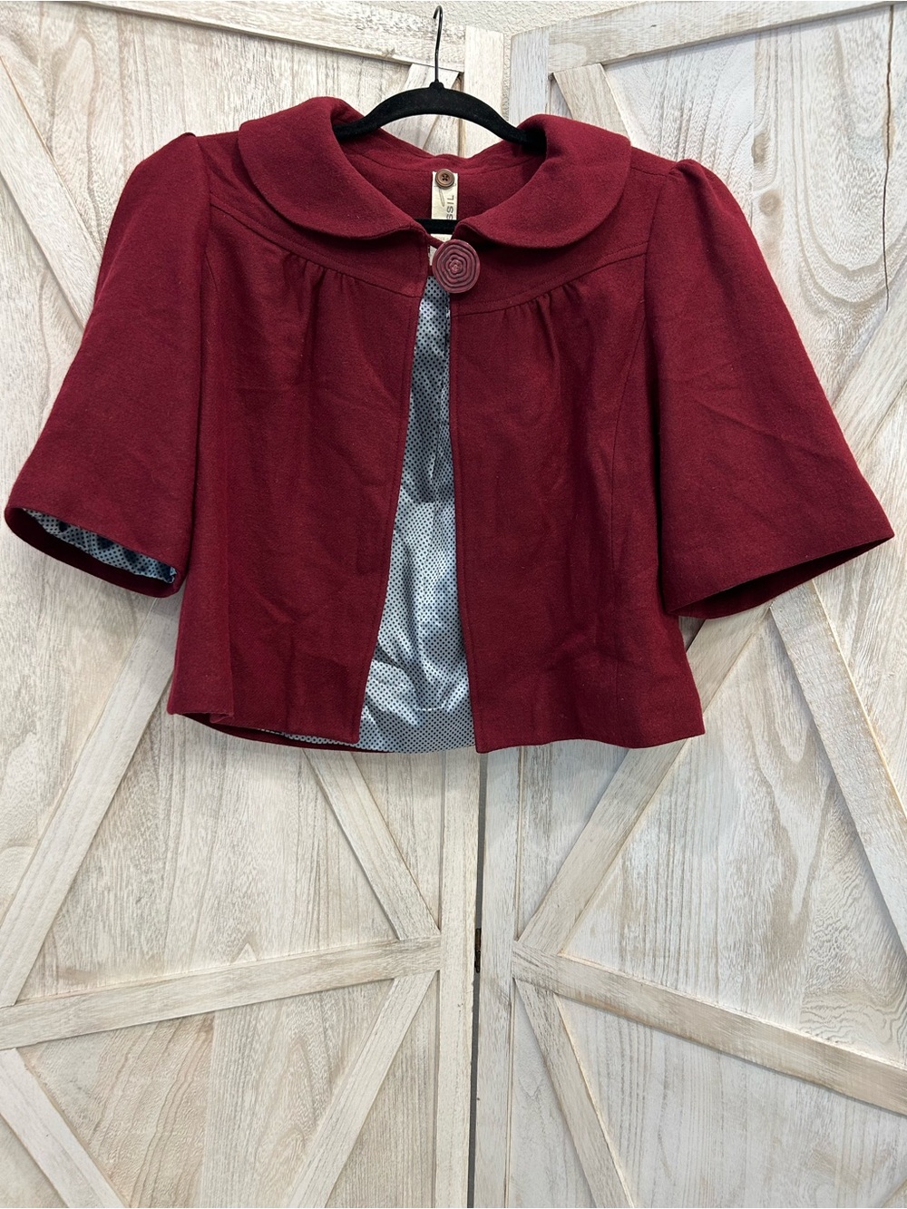 Fossil Burgundy Short Cape Jacket with Peter Pan Collar
